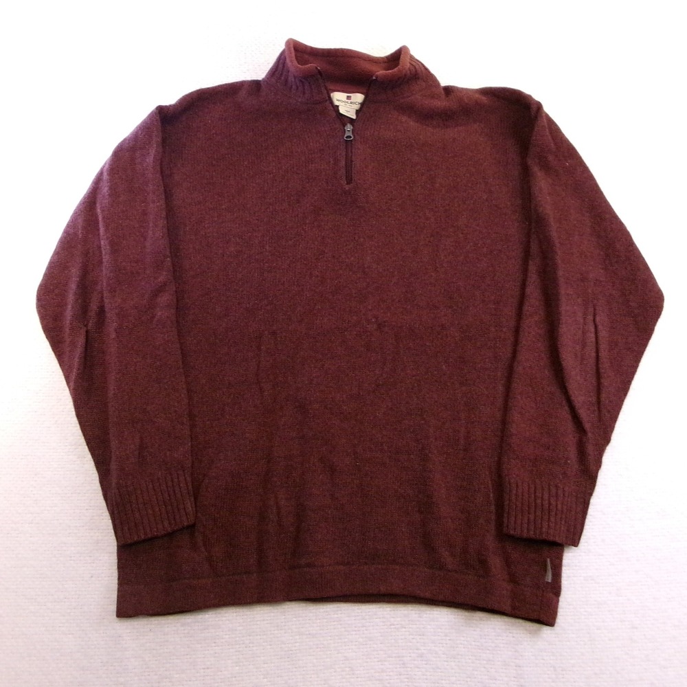 Woolrich Mens XL‎ Quarter Zip Sweater Cabernet Heather 100% Wool Pullover